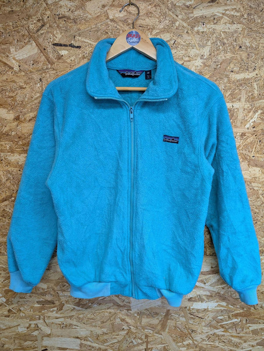 Patagonia Vintage Fleece Jacket Women Size 12 Full Zip Turquoise Blue 80s 90s