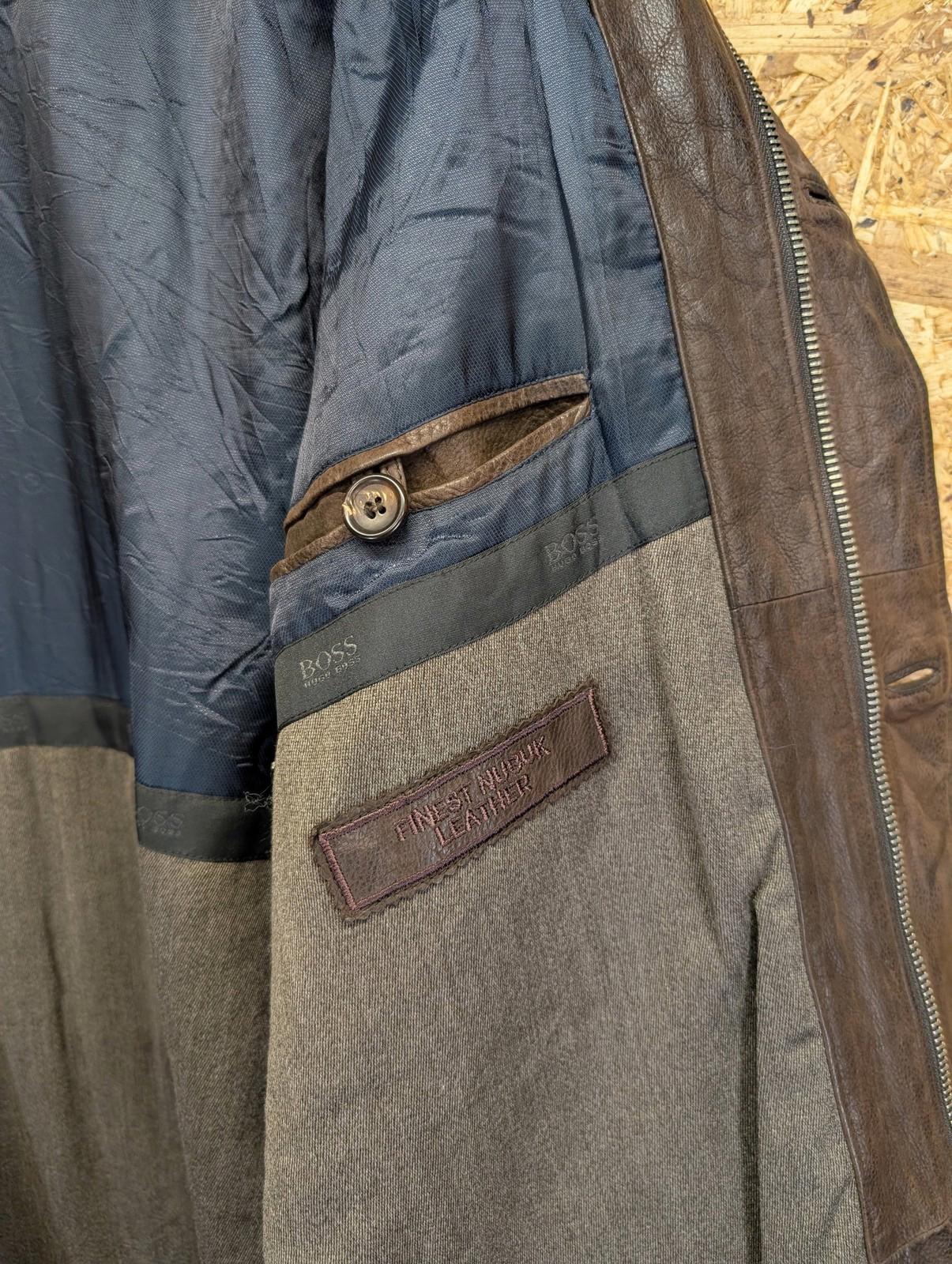 Hugo Boss Leather Coat XL 44 Men Brown Vintage 90s Padded Lined Heavy Duty