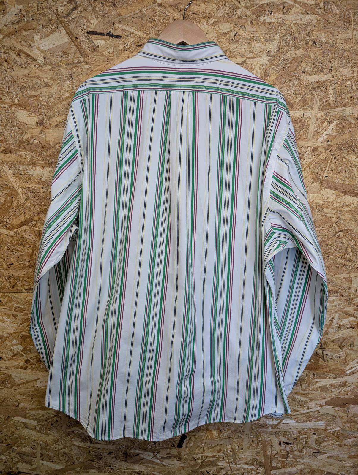 Ralph Lauren Shirt 18" 2XL White Green Stripe Long Sleeve Cotton Custom Fit