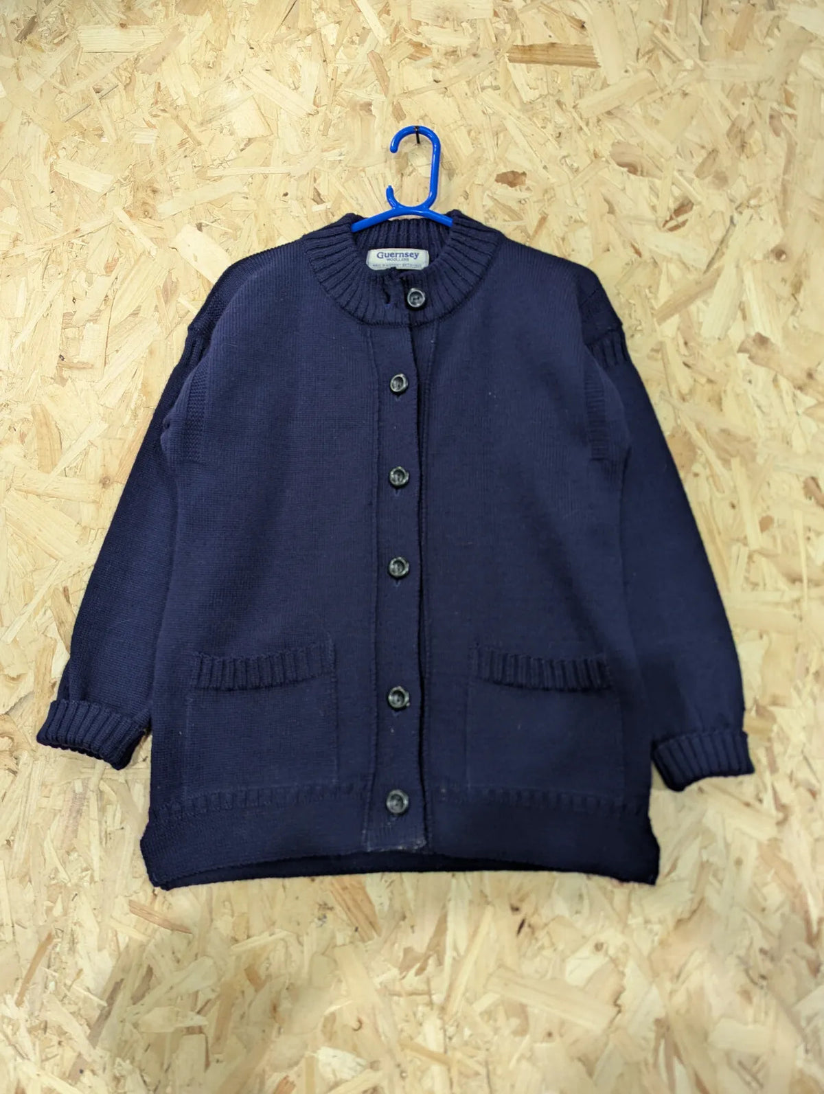 Guernsey Woollens Cardigan Womens Medium Navy Wool Chunky Knit Button Up Vintage