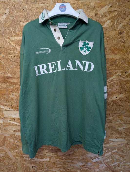 Vintage Ireland Rugby Shirt Mens XXL Green Cotton Lansdowne Logo Embroidered 90s