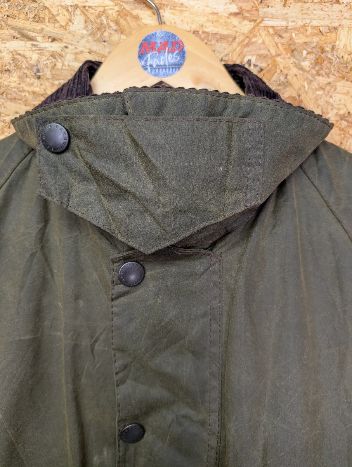 Barbour Classic Beaufort Wax Jacket Mens Large C42 Olive Green Cotton Tartan