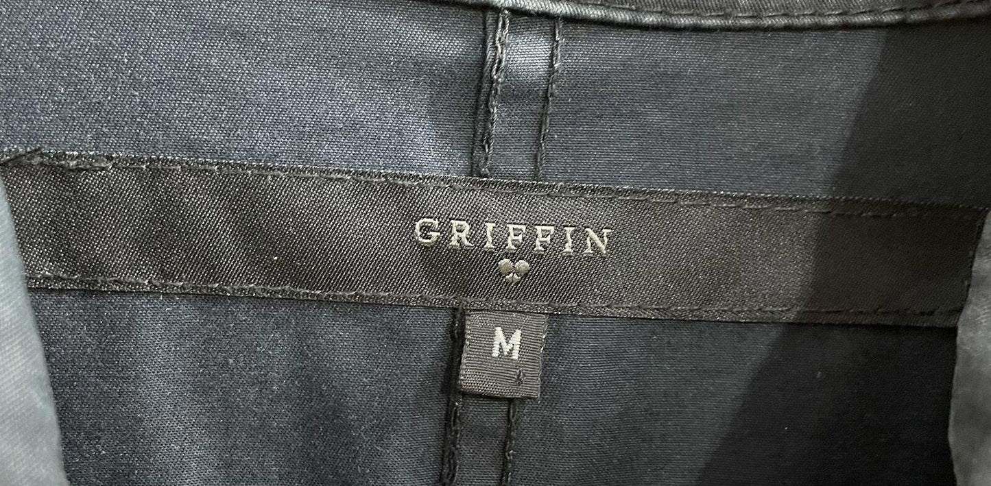 Griffin Jacket Mens Medium Black Grey Mac Trench Coat Canvas Long Military