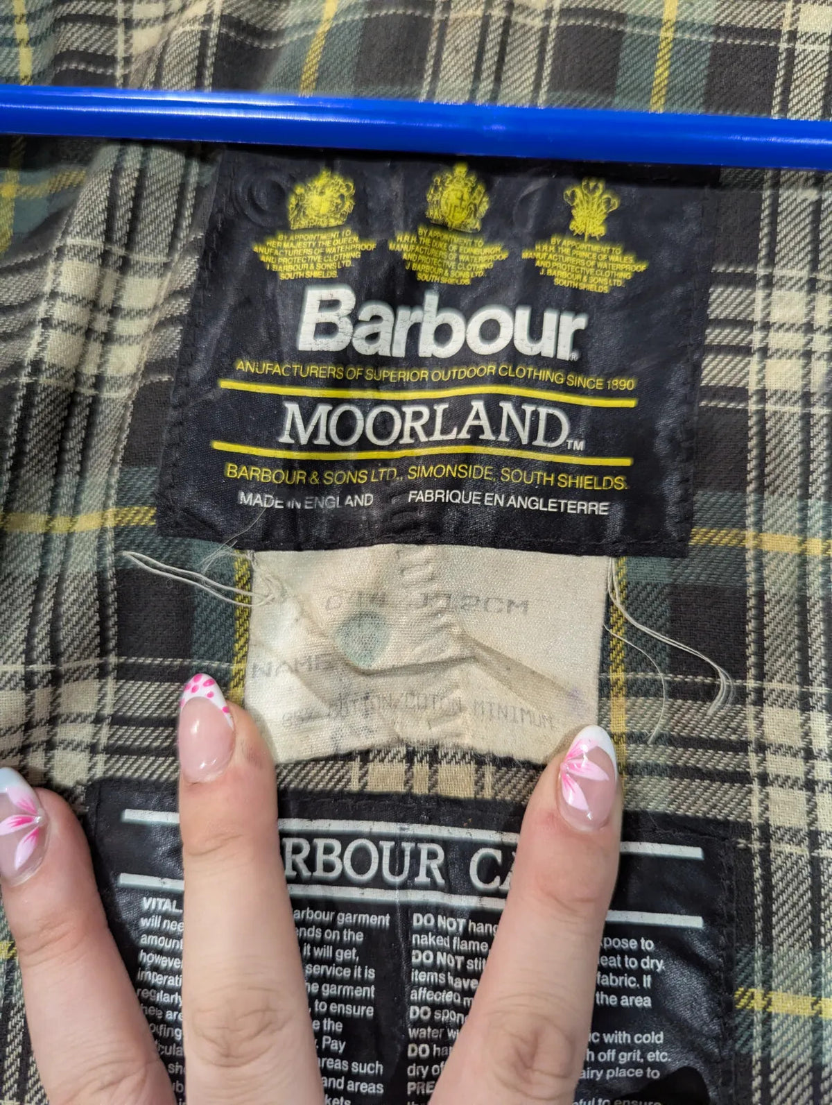 Vintage Barbour Moorland Brown Wax Jacket Mens XL C44 A50 Tartan 90s England