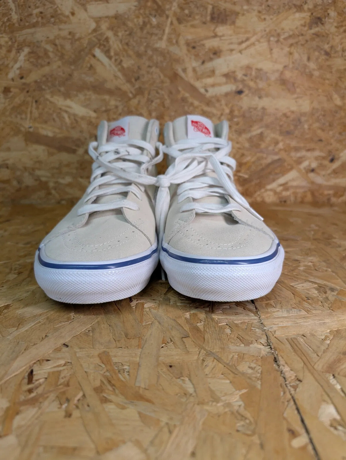 Vans High Top Trainers UK9.5 Cream Canvas Suede Logo Skateboarding Streetwear