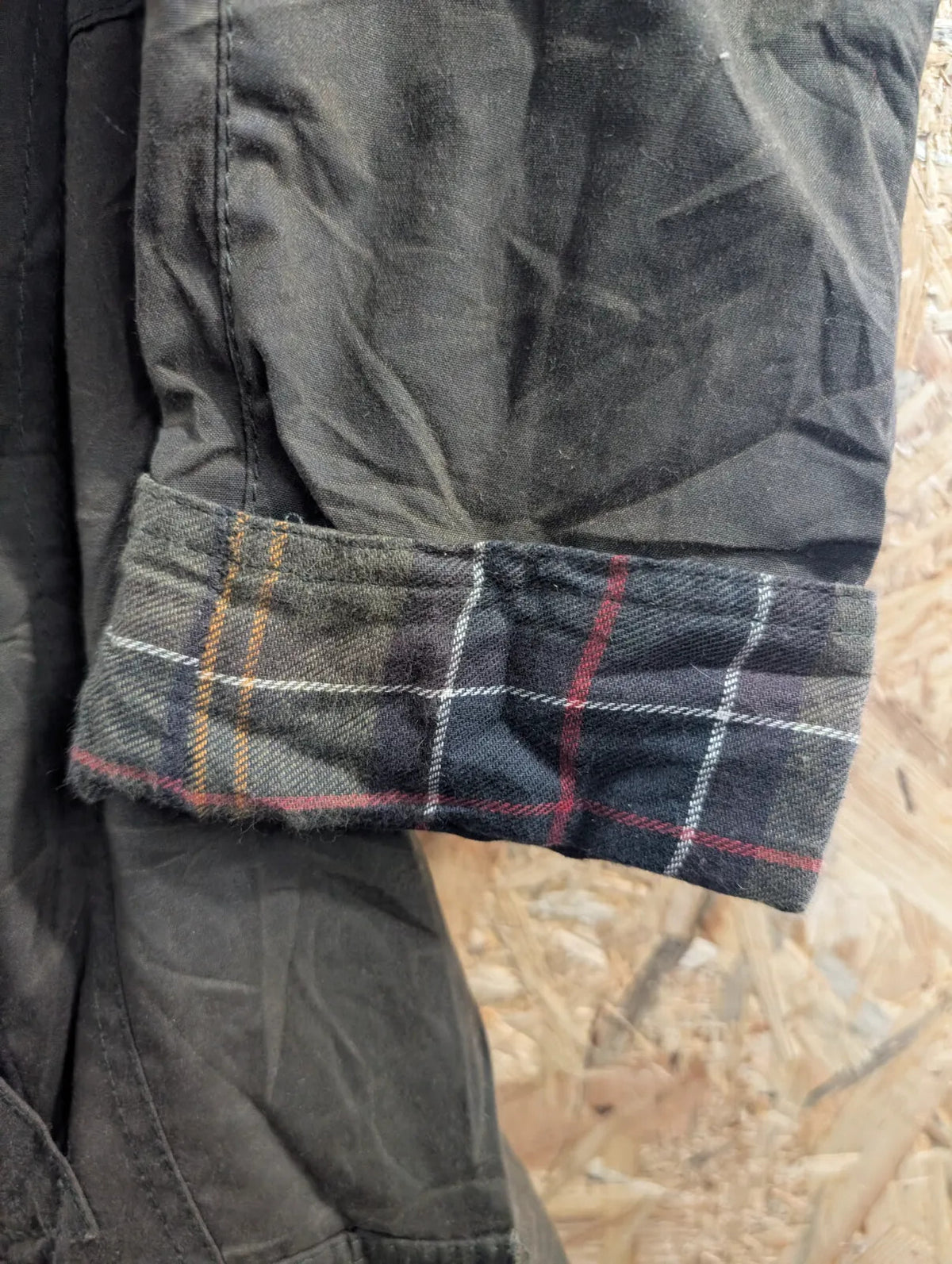 Barbour Beadnell Wax Jacket Womens UK8 Dark Olive Green Cotton Tartan Liner Cord