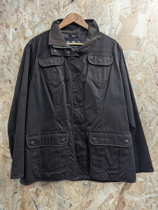 Barbour 6oz Waxed Jacket Women UK18 Brown Cotton Waterproof Quilted