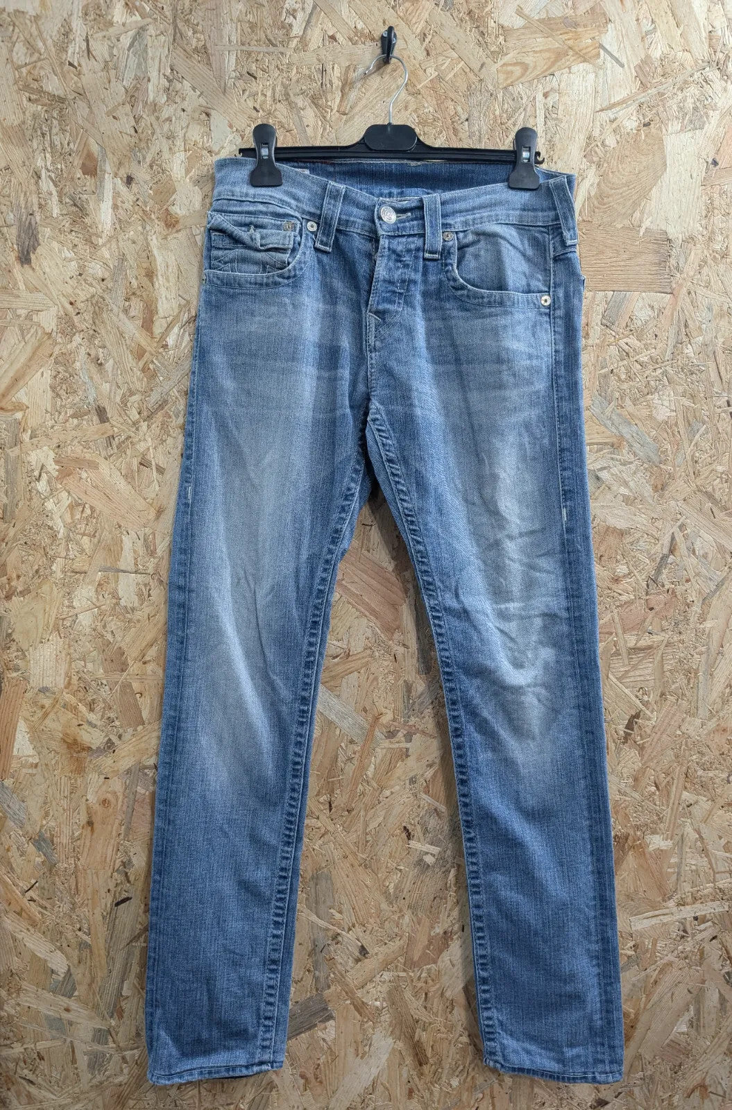 True Religion Zach Jeans Men W30 L32 Slim Straight Leg Light Blue Denim USA Made