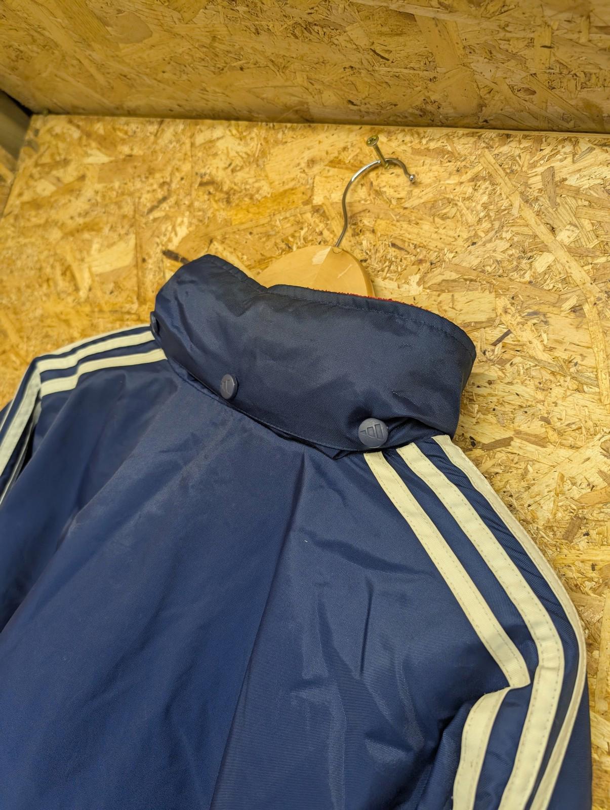 Adidas Parka Jacket Large Men Hooded Vintage 3-Stripes Navy Blue Red Padded Y2K