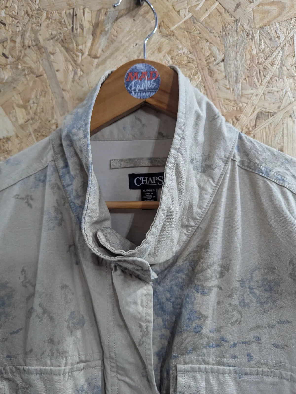 Vintage Chaps Field Jacket Mens XL Beige Blue Grey Cotton Abstract Print RL Polo