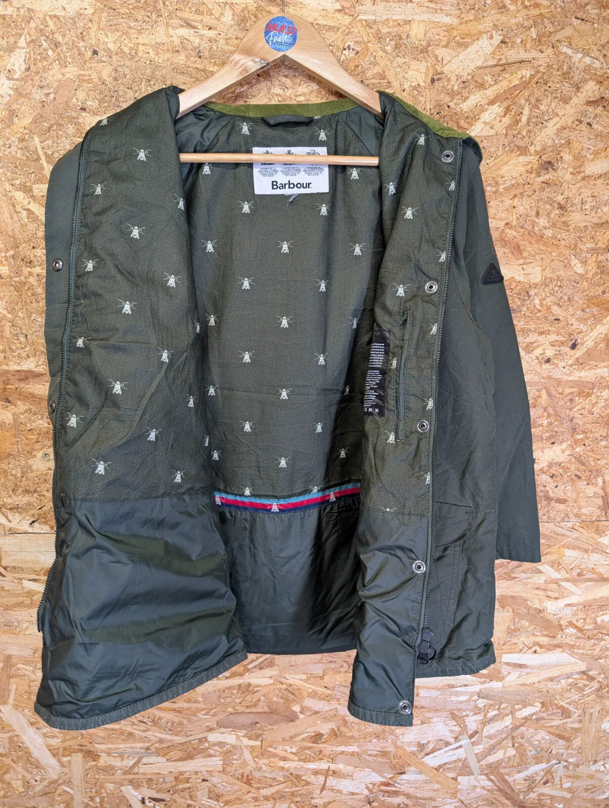 Barbour Clifftop Wax Jacket Womens UK14 Olive Green Cord Waterproof Cropped