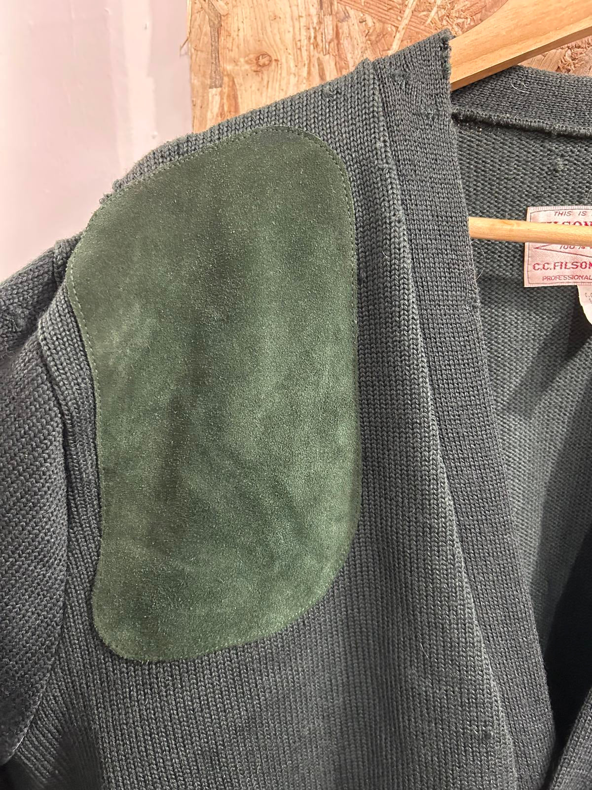 Filson Mens Size XL Vintage Green Wool Leather Cardigan Style 713 USA Made