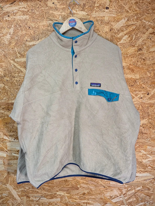 Patagonia Synchilla Fleece Mens Large Snap Front Pullover Beige Hiking Walking