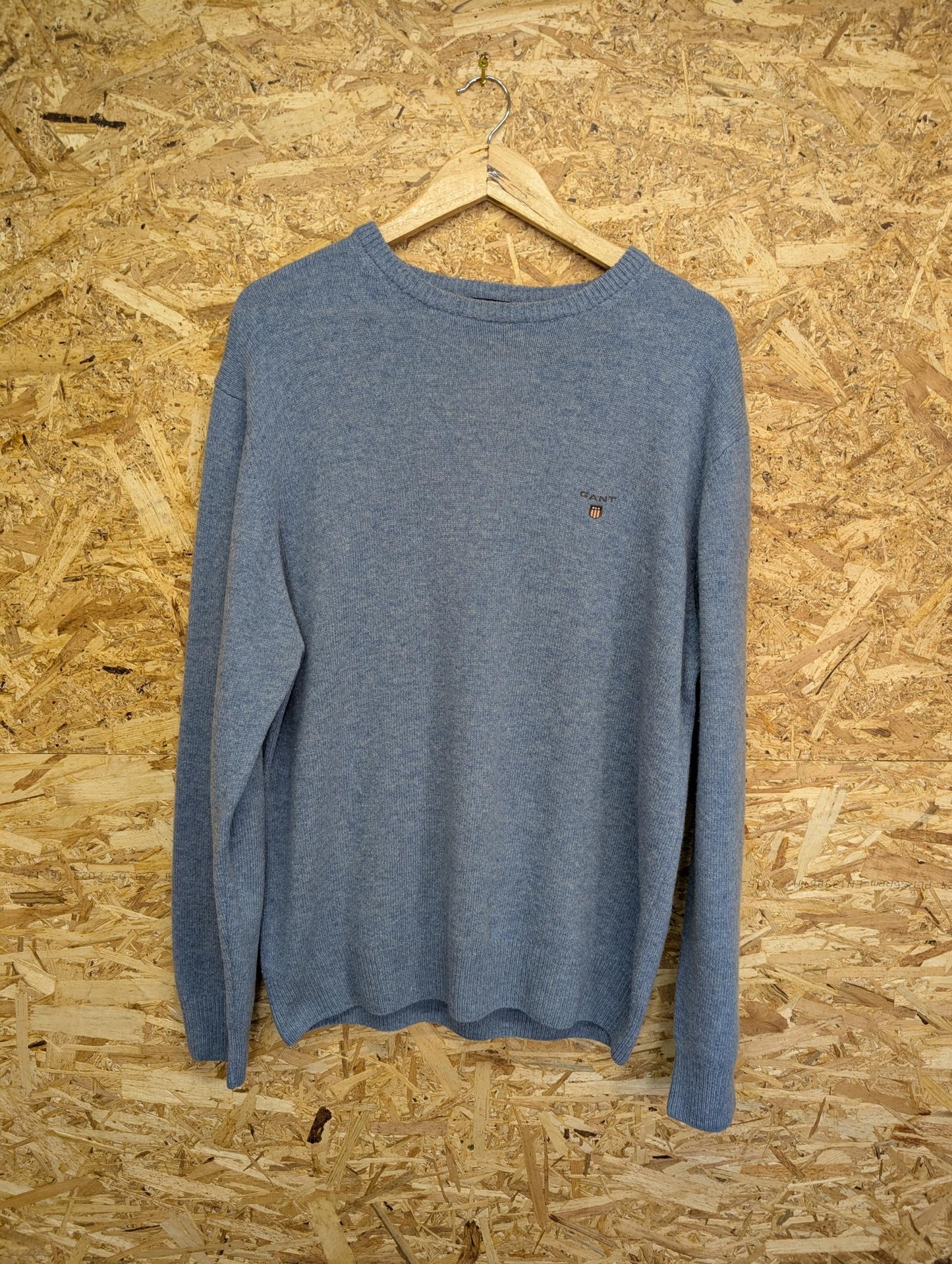 Gant Crew Neck Mens Jumper Knit 100% Lambswool Sky Blue Large