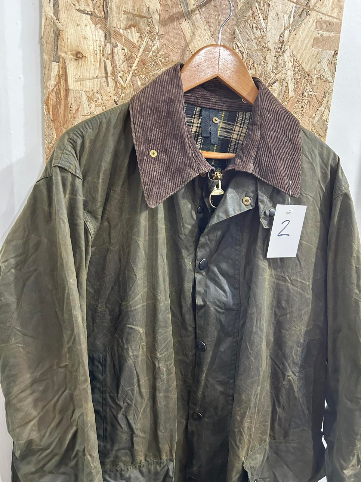 Barbour Border A200 Waxed Cotton Jacket Vintage 80s Olive Green C42 Large