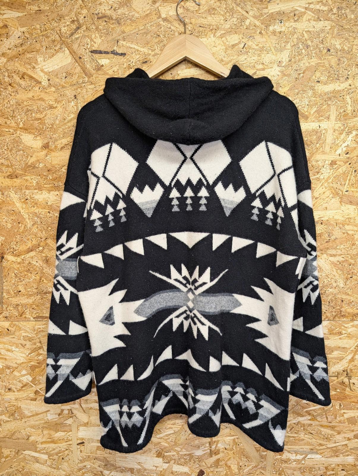 Ralph Lauren Aztec Hoodie Large Women Wool Black White Long-Line Zip Side RRL