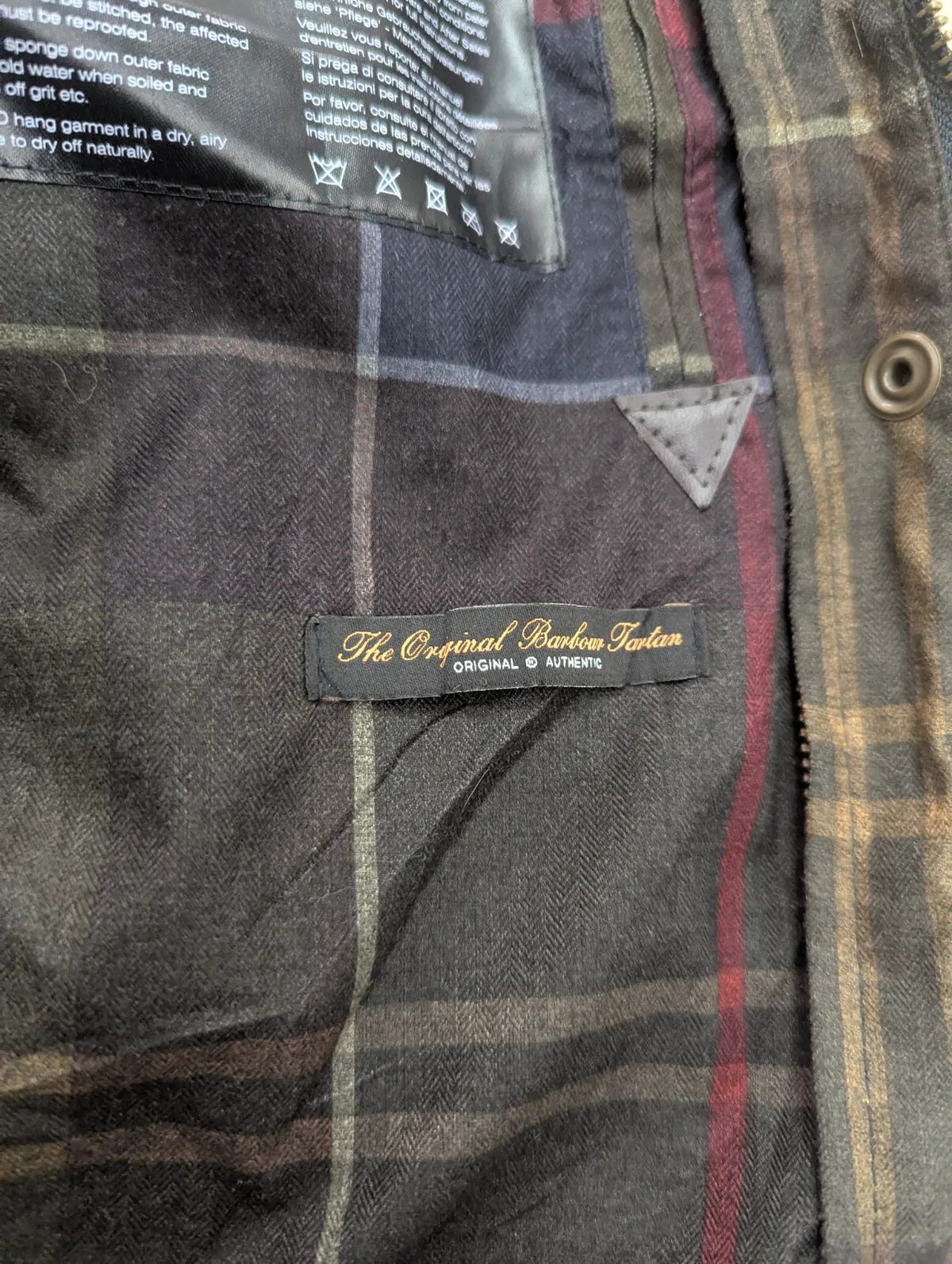Barbour Acorn Wax Jacket Womens UK12 Black Corduroy Collar Country Tartan