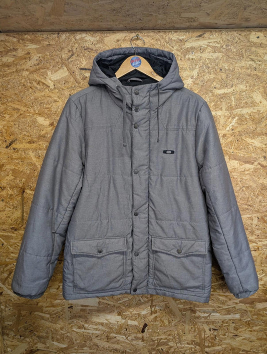Oakley Grey Puffer Jacket Medium Men Mid-Length Parka Hooded Winter Coat