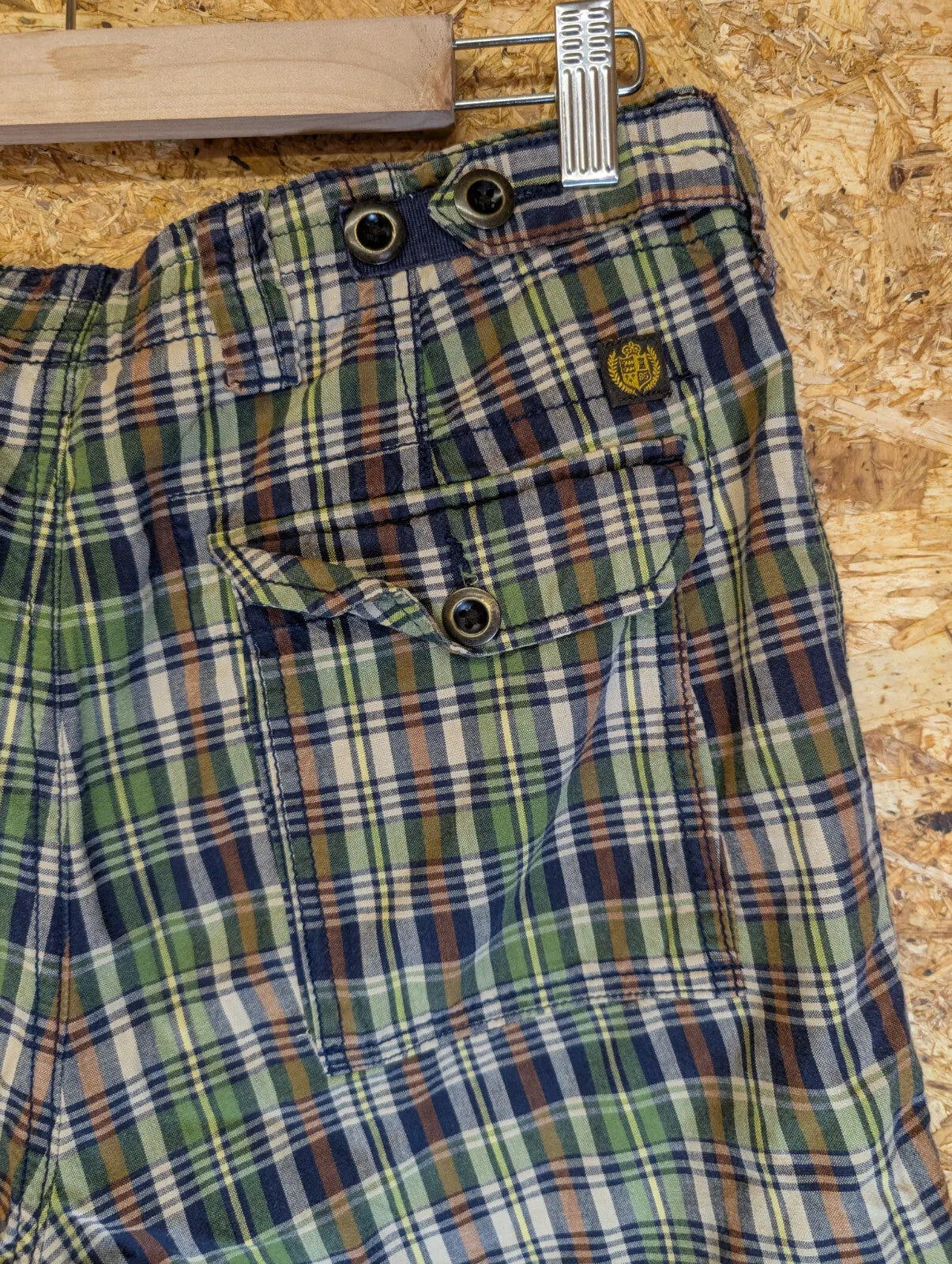 Vintage Tommy Hilfiger Chino Shorts Mens W31 Checked Cotton Plaid Zip Fly 90s