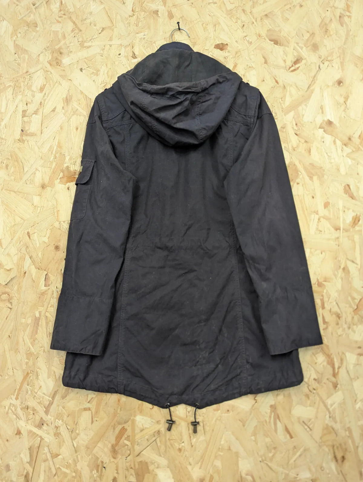 Barbour Parka Womens UK10 Navy Blue Waxed Cotton Hooded Fishtail Hooded Coat