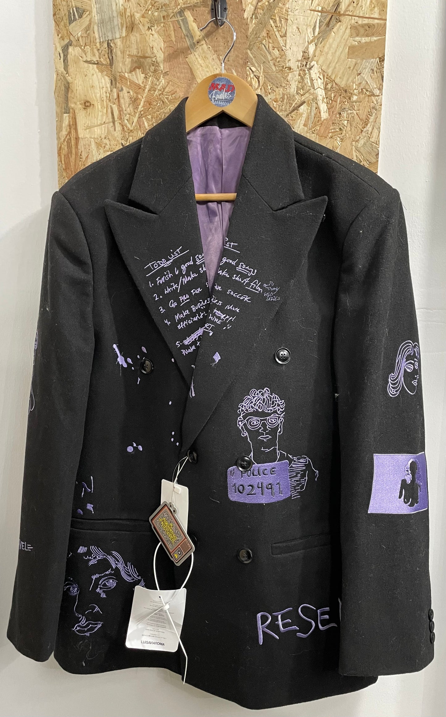 Kid Super Embroidery Double Breasted Suit Blazer Black Purple Jacket XL New £399