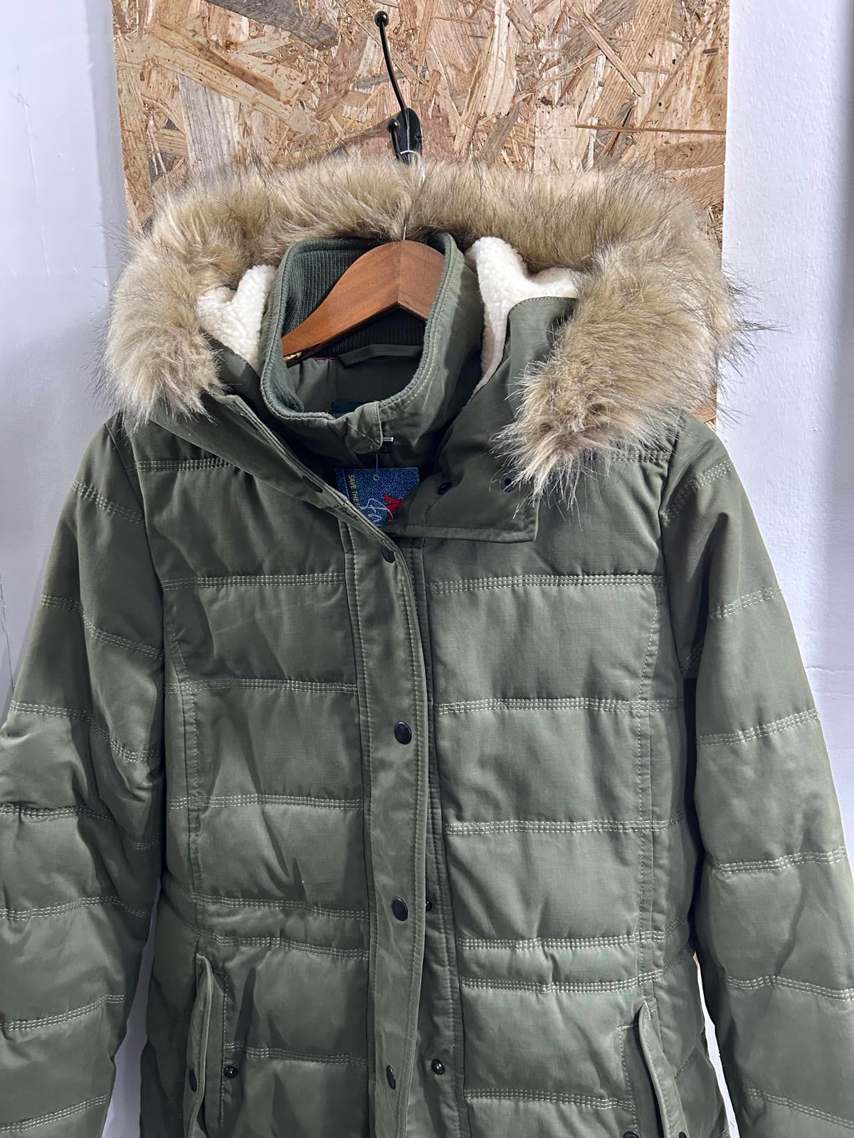 Weird Fish Tonka Parka Womens Medium 10 Khaki Green Quilted Puffer Hooded Coat
