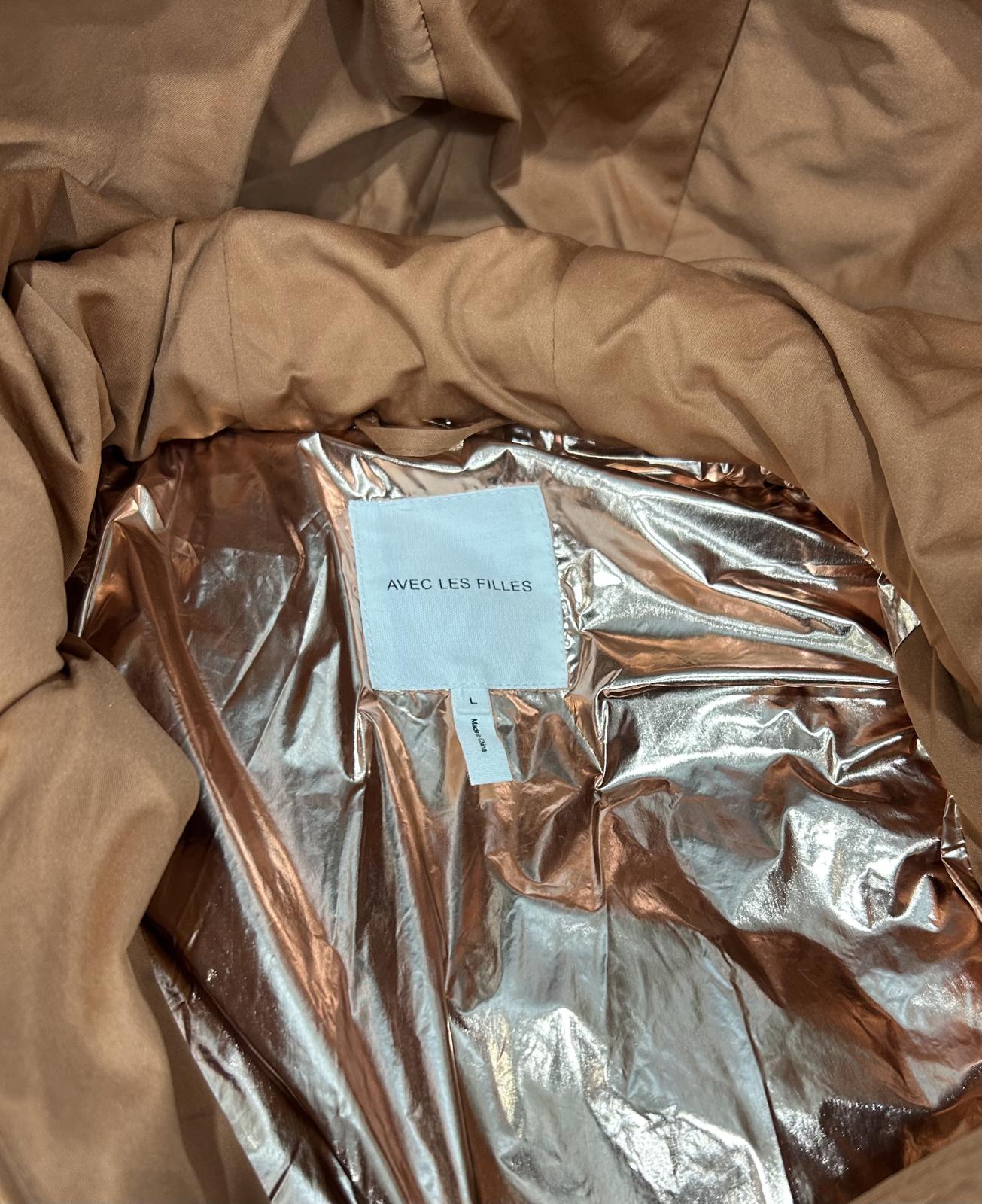 Avec Les Filles Womens Large Orange Puffa Jacket Hip Length Padded Belted Coat