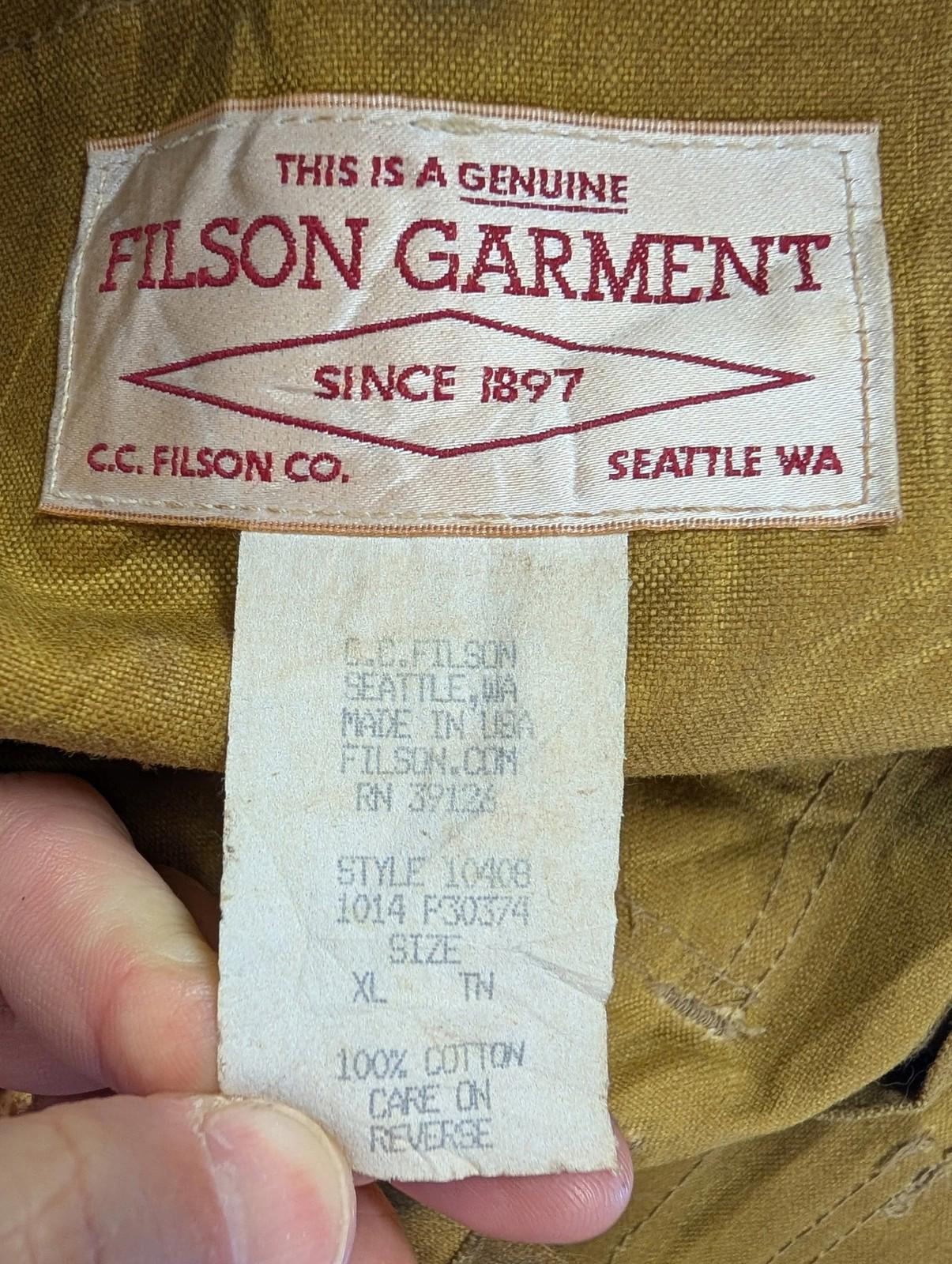 Filson Tin Cloth Packer XL Men Jacket Waxed Cotton Field Coat Brown Double USA