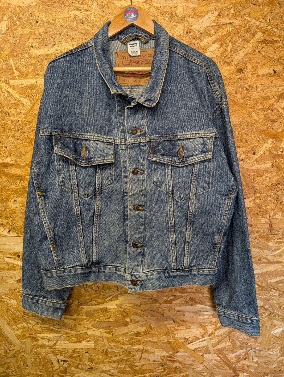 Vintage Levis Denim Trucker Jacket Mens Medium Mid Blue Relaxed Fit Mexico 90s