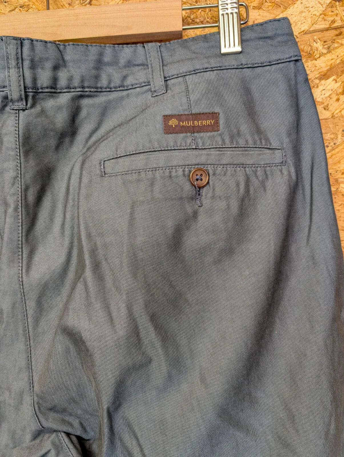 Mulberry Trousers Mens W34 L29 Grey Teal Blue Twill Tailored Relaxed Oi Polloi