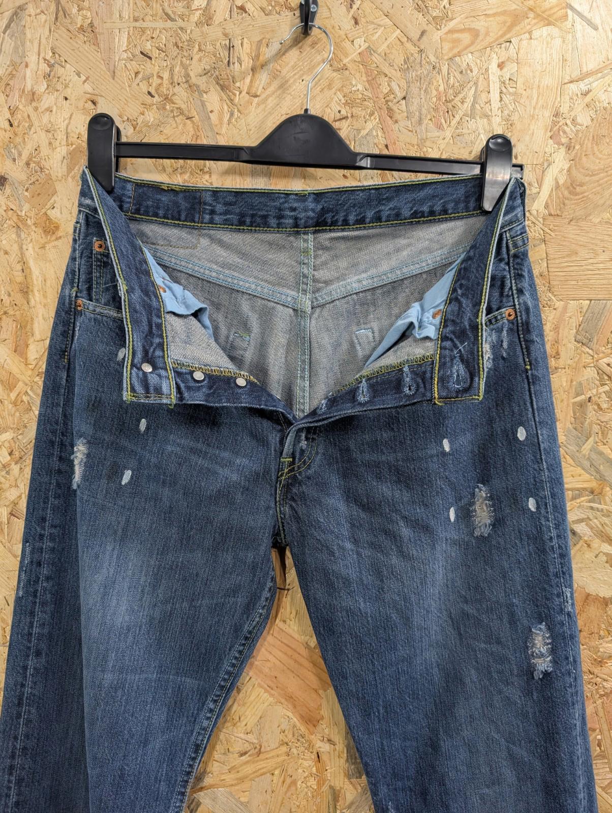 Levis 501 Jeans W32 L32 Men Distressed Paint Mid Blue Denim Straight Leg
