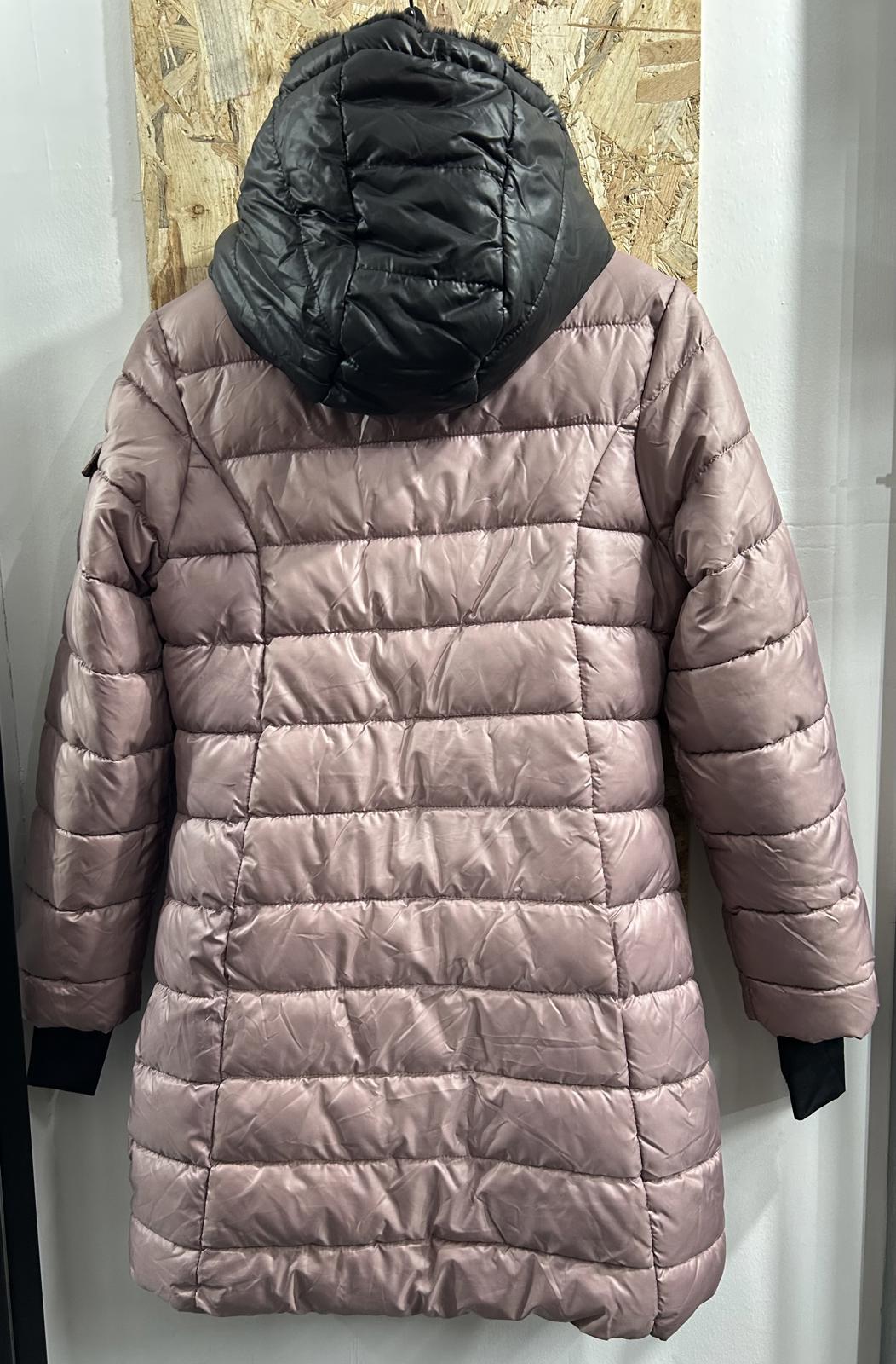 Steve Madden Parka Women Medium 10-12 Pink Black Quilted Puffer Hooded Coat