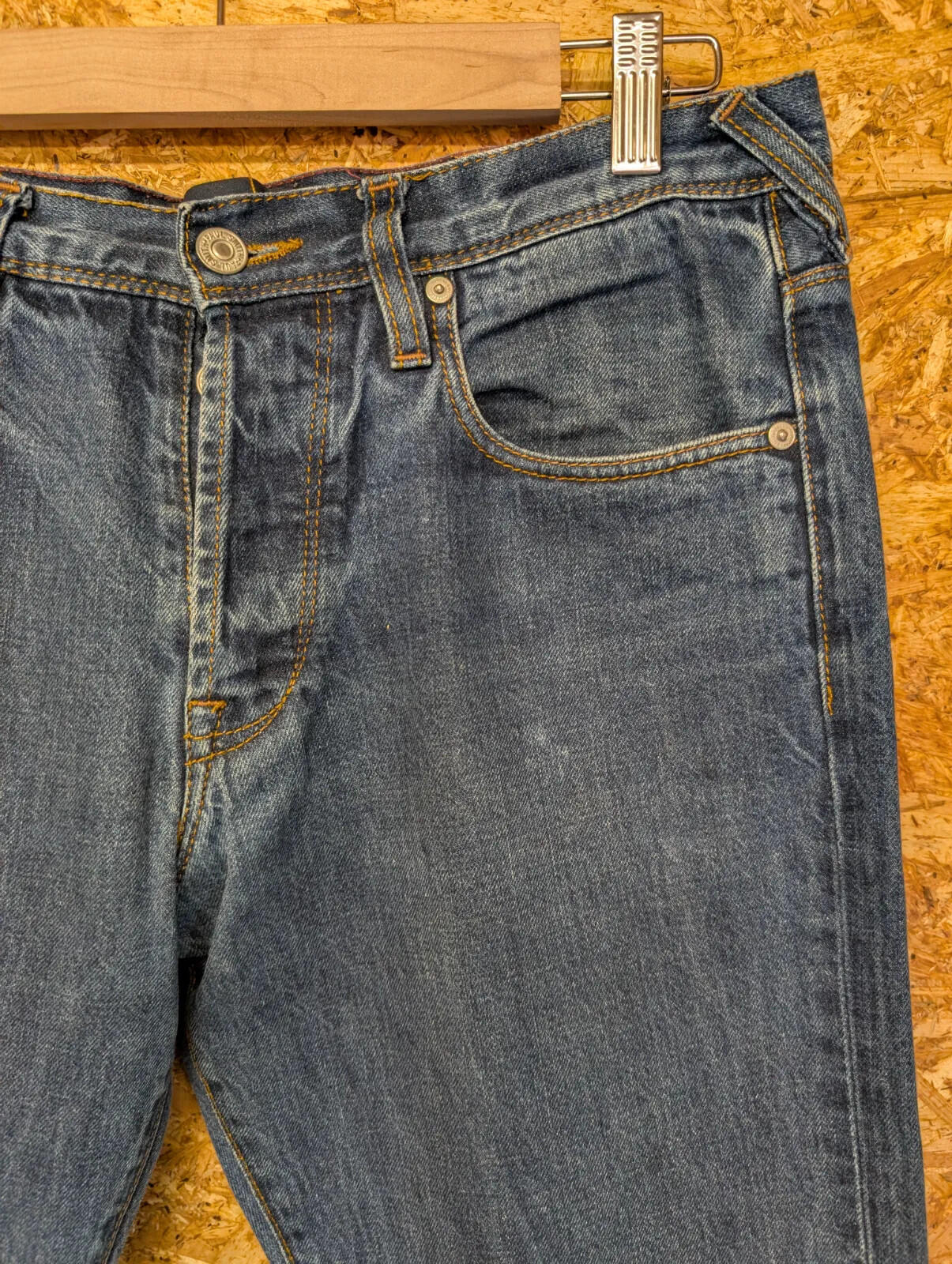 Paul Smith Jeans Mens W32 L34 Blue Denim Slim Straight 400M Button Leather Patch