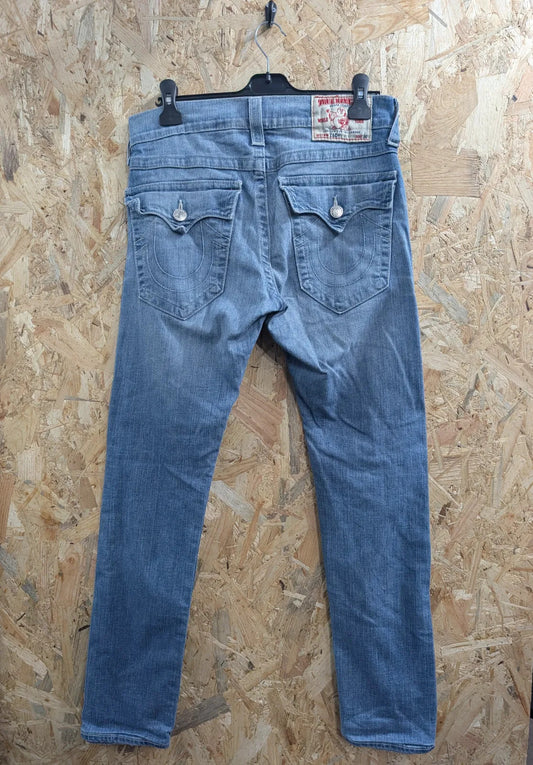 True Religion Zach Jeans Men W30 L32 Slim Straight Leg Light Blue Denim USA Made