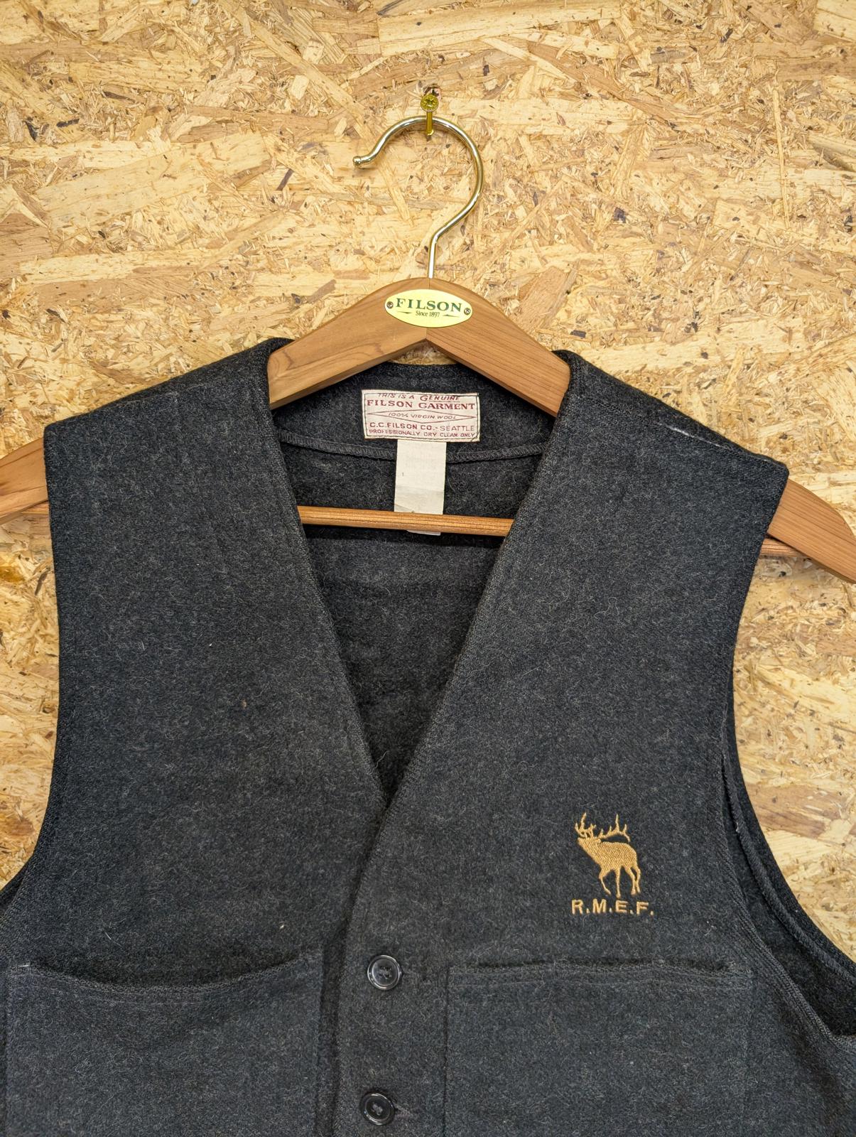Filson Mackinaw Vest Mens Small Grey Wool Outdoor Waistcoat Gilet Body Warmer