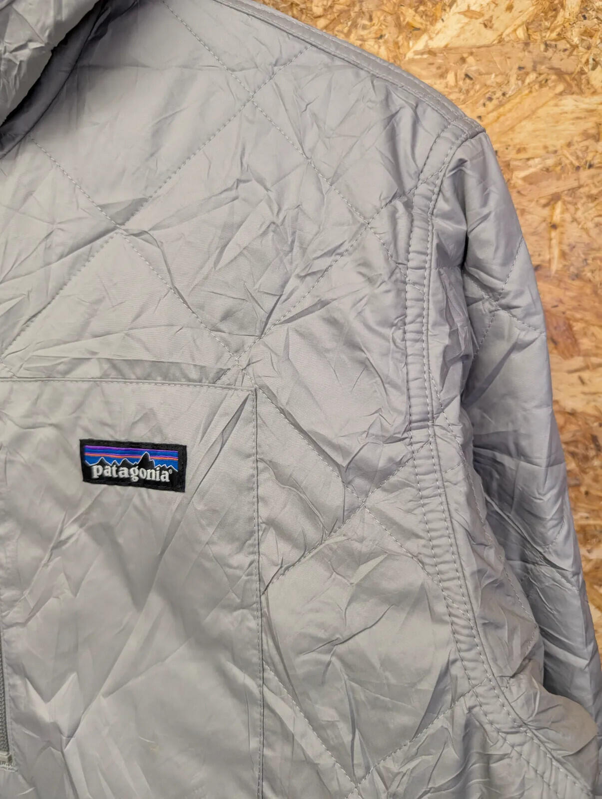 Patagonia Diamond Quilted Bomber Hoody Mens Medium Grey Coat Quilted Jacket