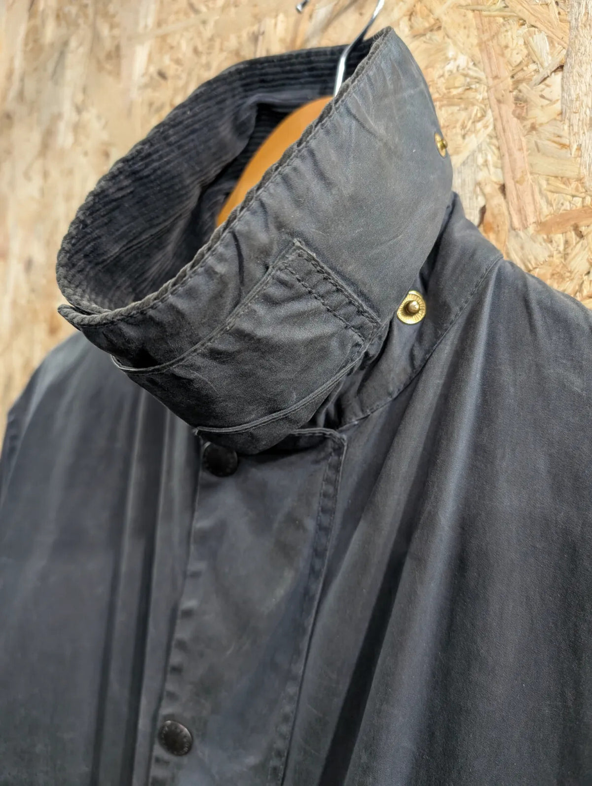 Barbour Border Wax Coat Men Small C36 91cm Navy Cotton Tartan Lining Cord Collar
