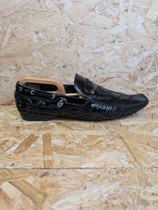 Mario Bruni Loafer Slip-On Mens UK 10 Embroidered Black Driving Shoes