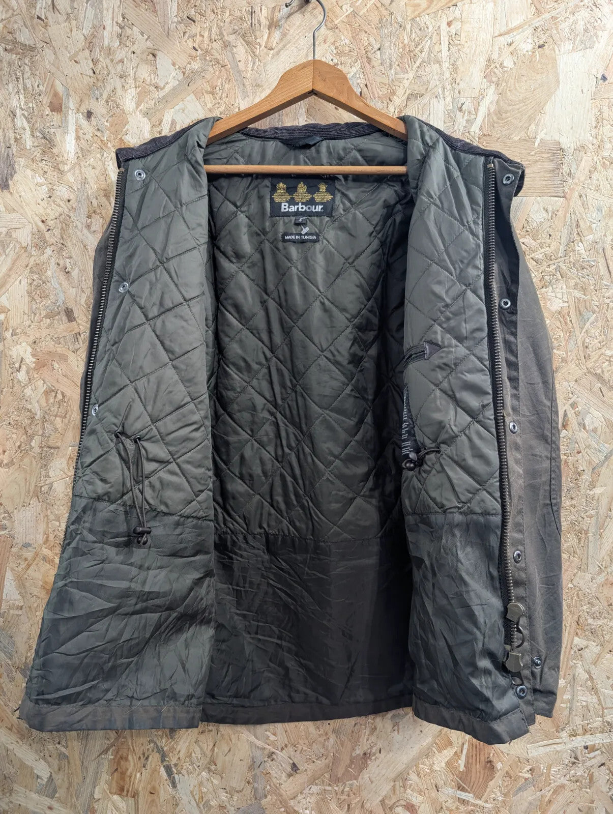 Barbour Sapper Utility Jacket Mens Small Olive Green Waxed Cotton Quilted Padded