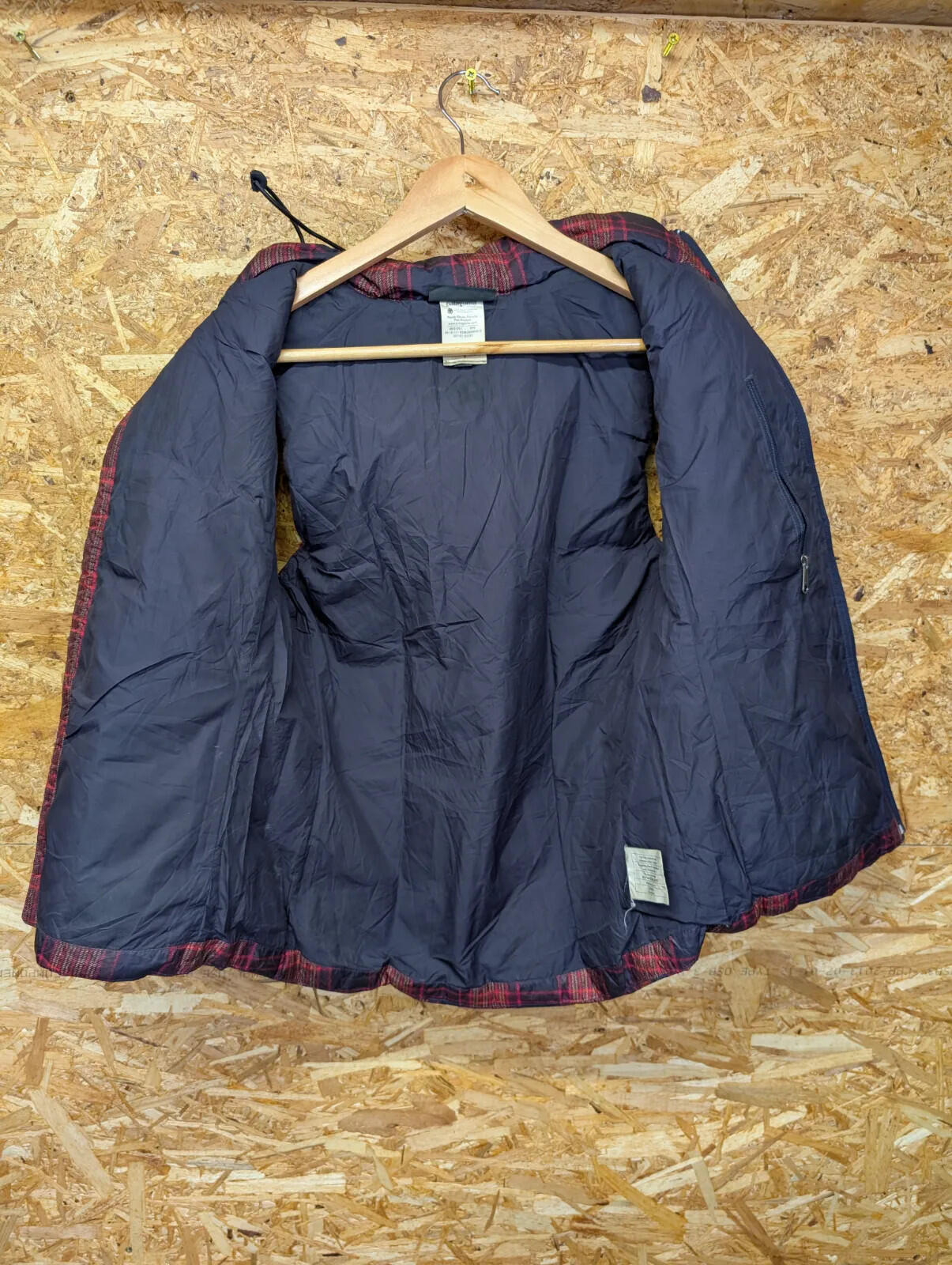Patagonia Down With It Vest Womens Small Red Navy Plaid Hooded Gilet Puffer Zip