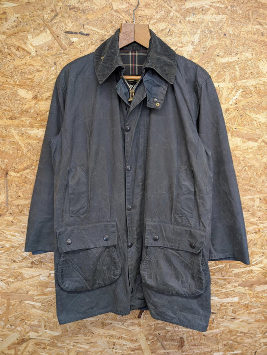 Vintage Barbour Border Black Wax Jacket Medium Men C38 Cotton 80s Black A205