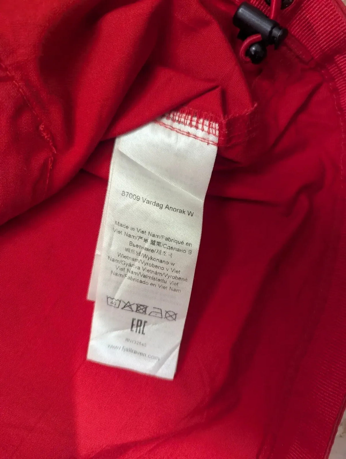 Fjallraven Vardag Anorak Womens Large Red 1/2 Zip Hooded Windbreaker G1000 Coat