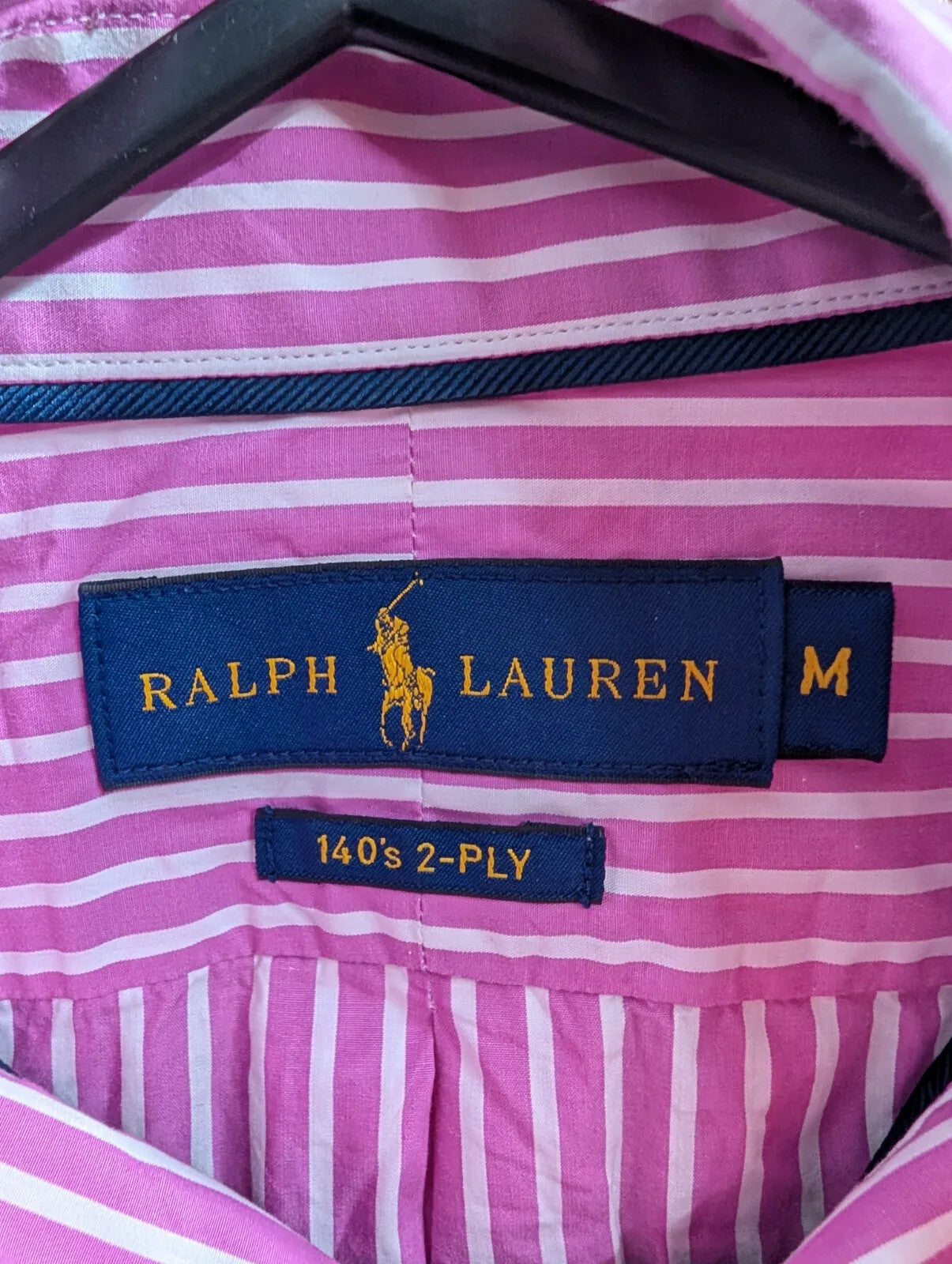 Polo Ralph Lauren Shirt Mens Medium Pink White Cotton Stripe Button Down Collar