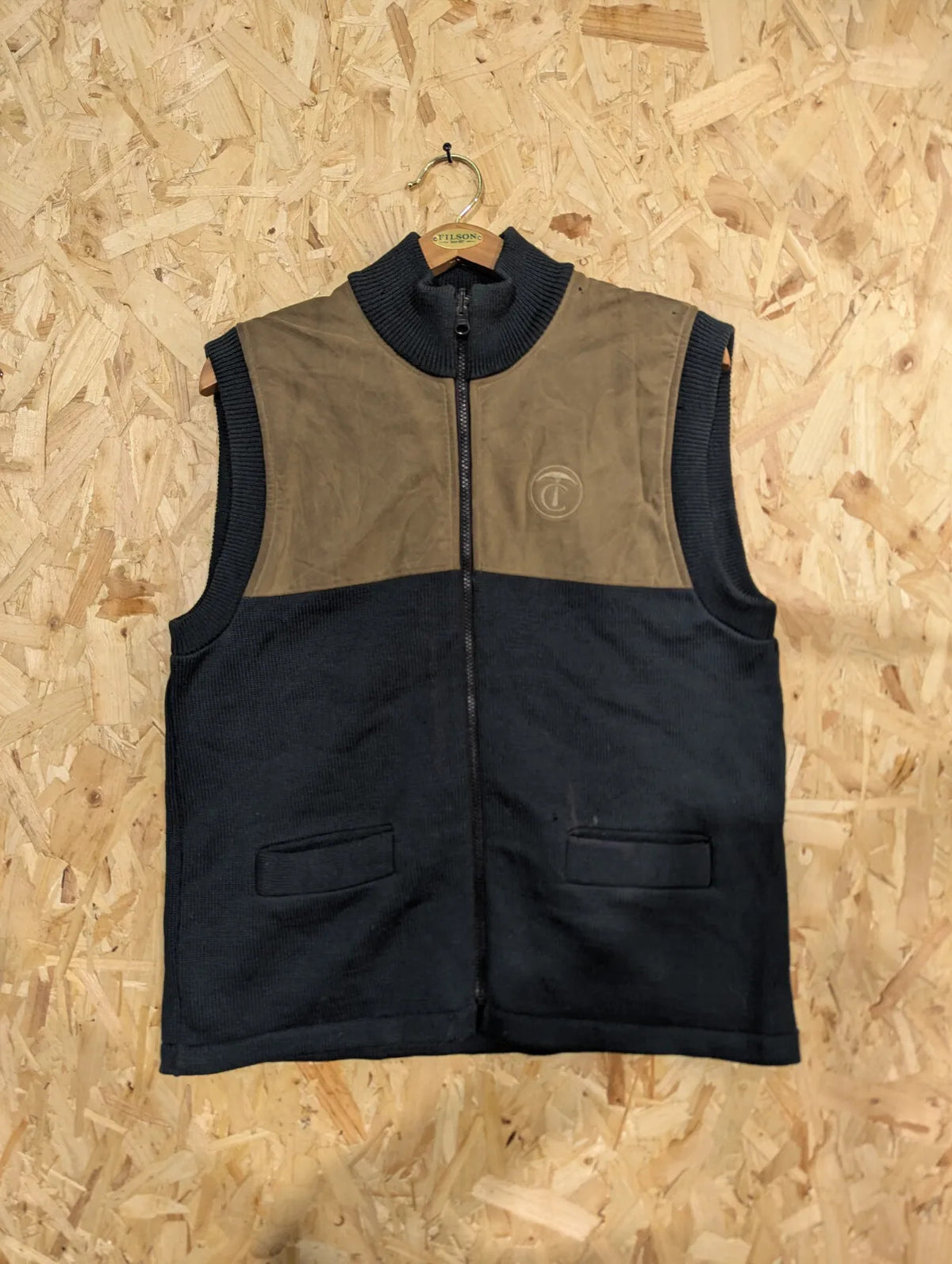 Filson Style 705 Wool Guide Vest Mens Wool Green Brown Knit Gilet Tin Cloth Zip