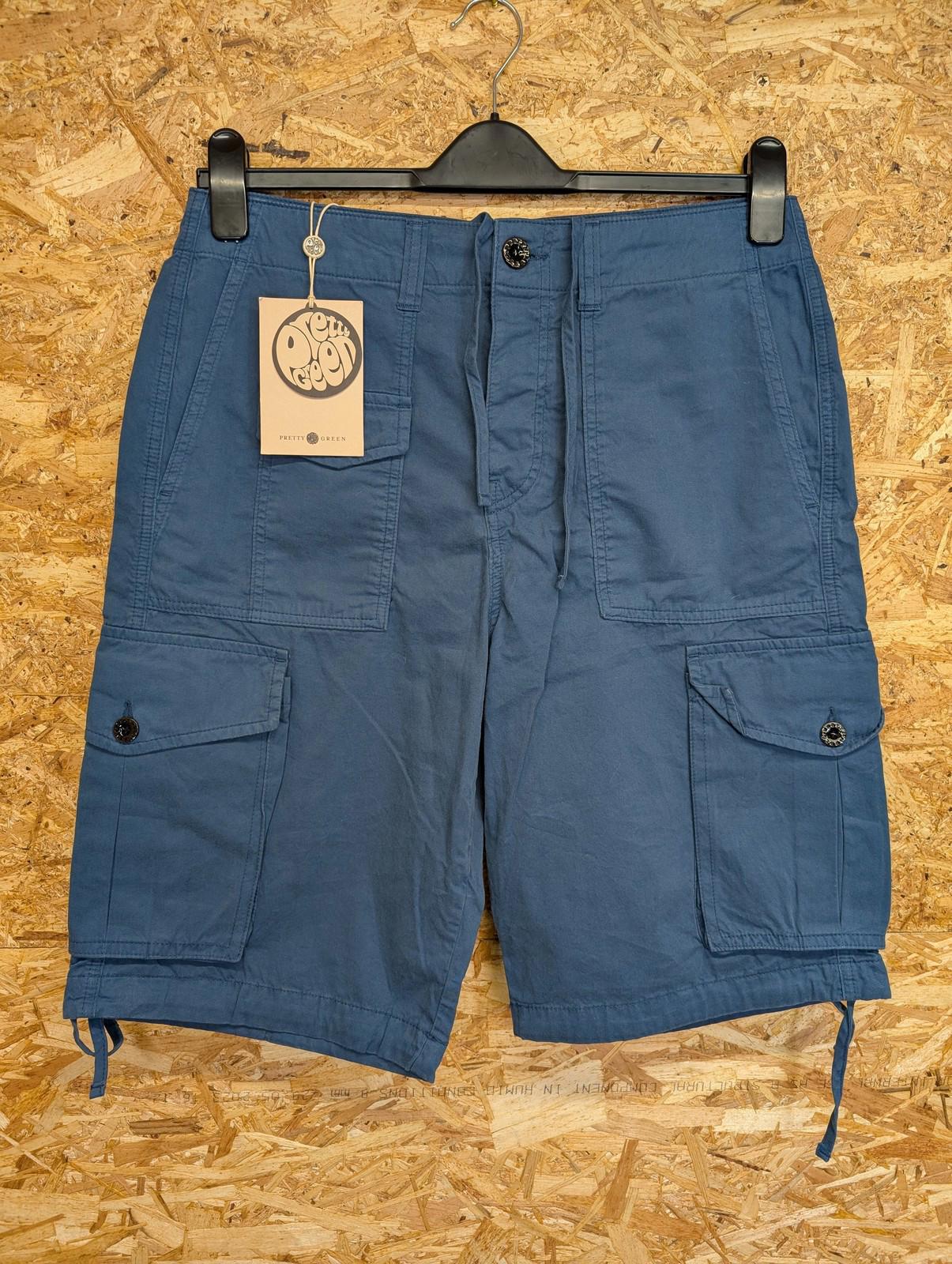 Pretty Green Cargo Shorts W32 Men Drawstring Hem Teal Blue Casual PG Gallagher