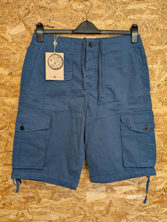 Pretty Green Cargo Shorts W32 Men Drawstring Hem Teal Blue Casual PG Gallagher