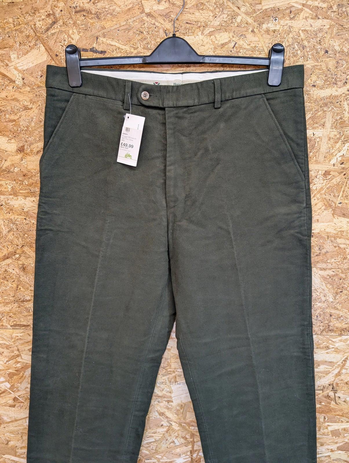 Hoggs Monarch Trousers Mens W38 L31 Moleskin Olive Green Relaxed Fit Brushed Cotton