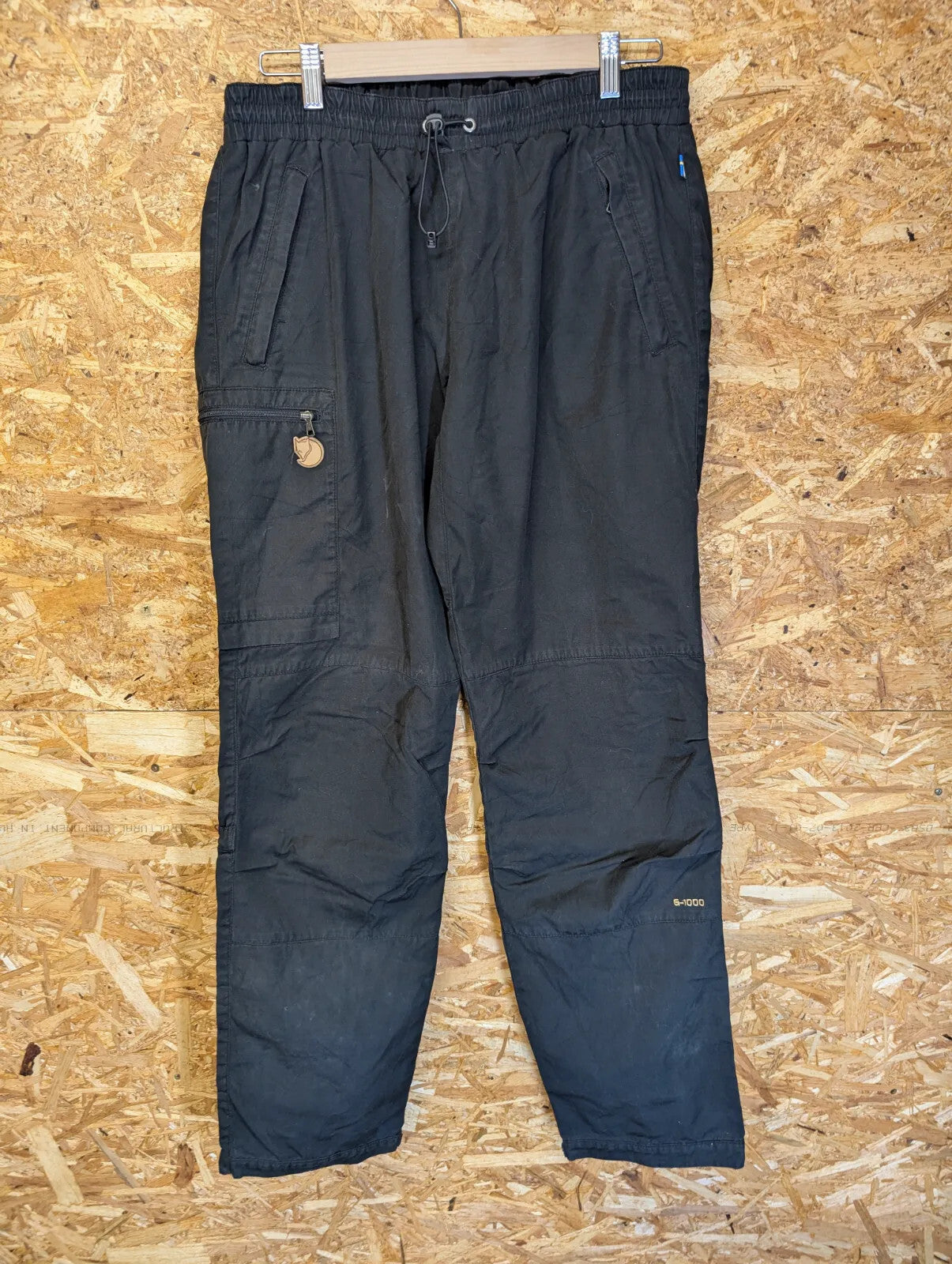 Fjallraven G1000 Cargo Trousers Mens W32 L32 Elastic Waist Black Cotton Hiking