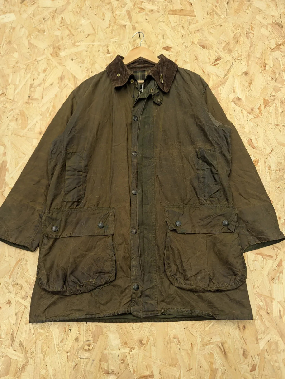Vintage Barbour Border Wax Jacket Mens Medium C40 Sage Green Tartan Lining 80s
