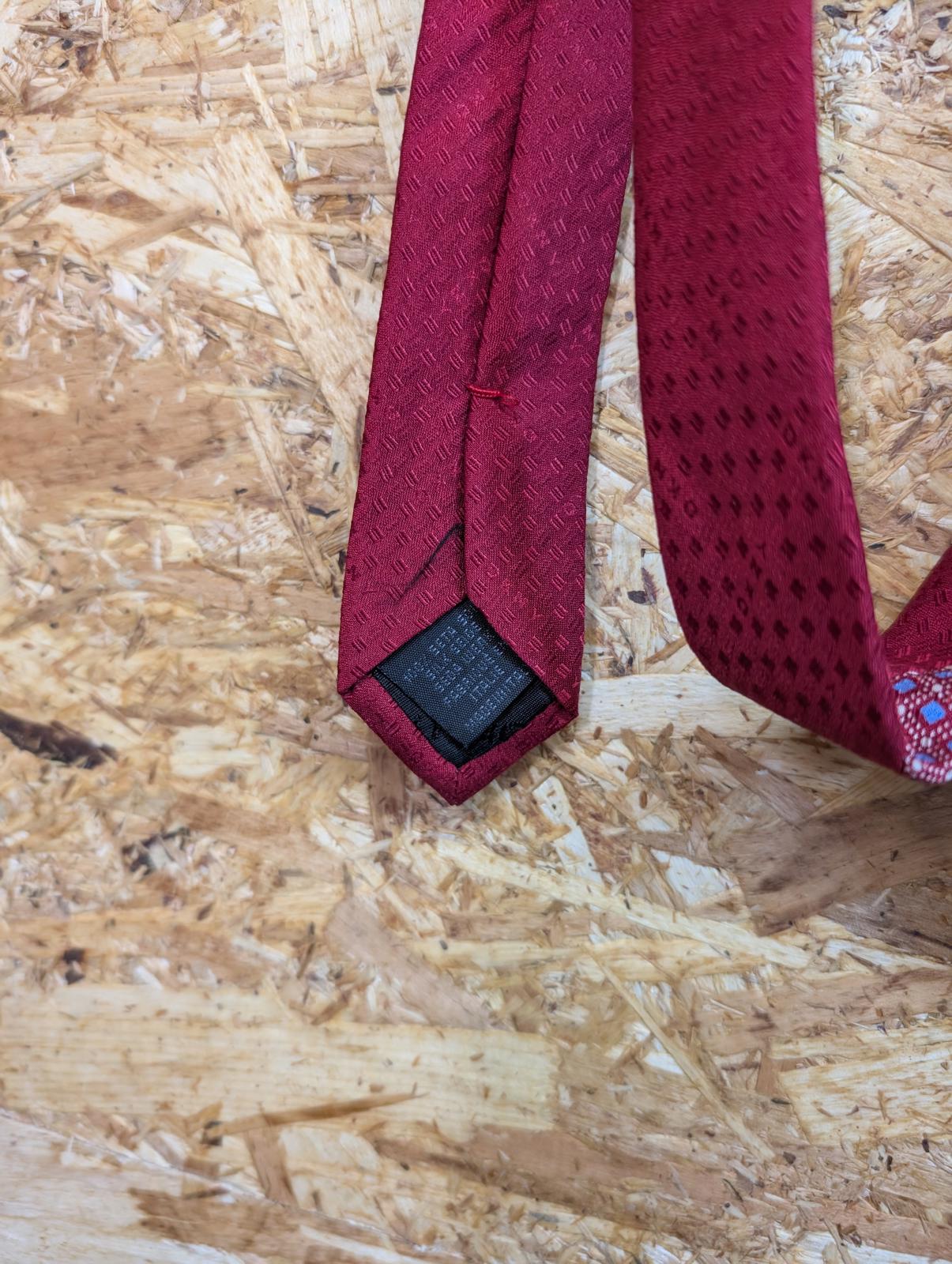 DKNY Burgundy Red And Blue Geometric Pattern Silk Tie 60" 152cm